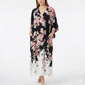 NATORI ‘Josie’ Gardenia Kimono Style V-Neck Kaftan Side Seam Pockets  NWT Sz M